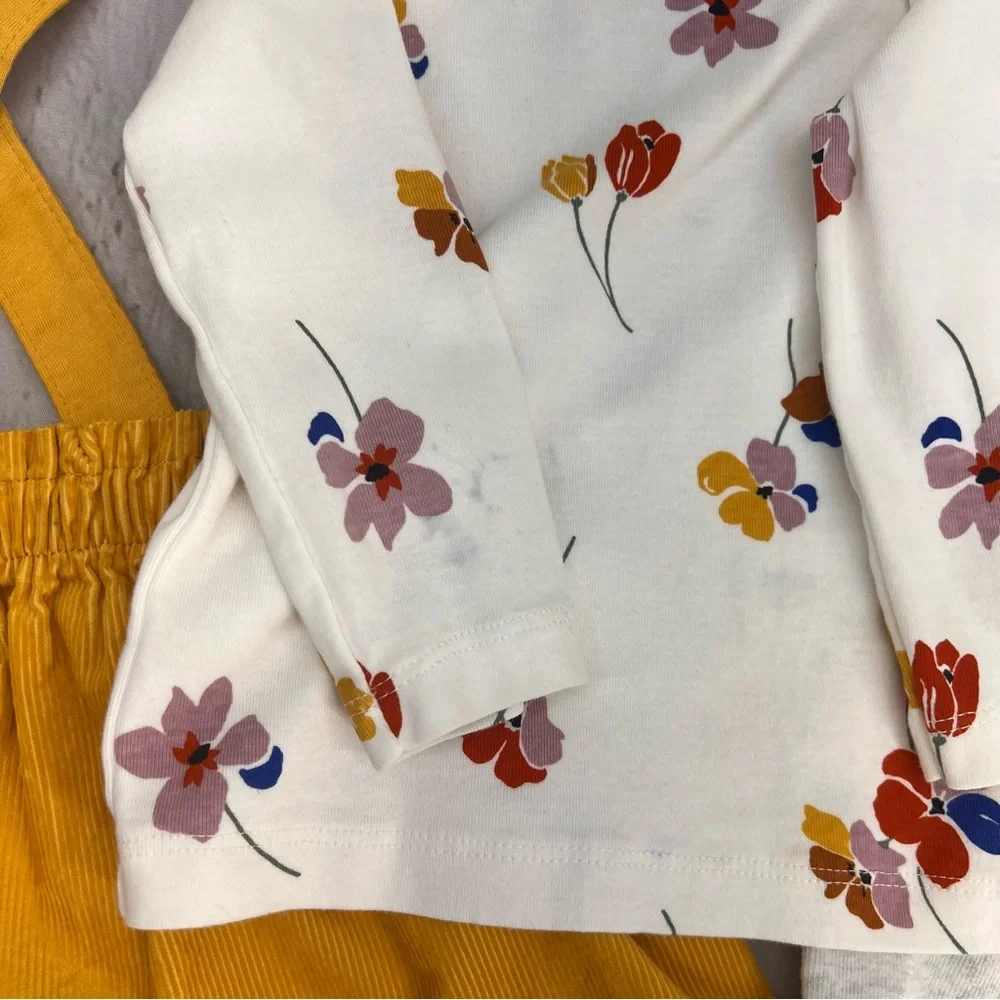 Baby Girl Carter's 3-Piece Floral Tee,‎ Corduroy Jumper, & Tights Set SIZE 18M